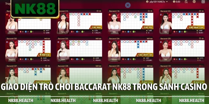 Giao diện trò chơi Baccarat NK88 trong sảnh casino